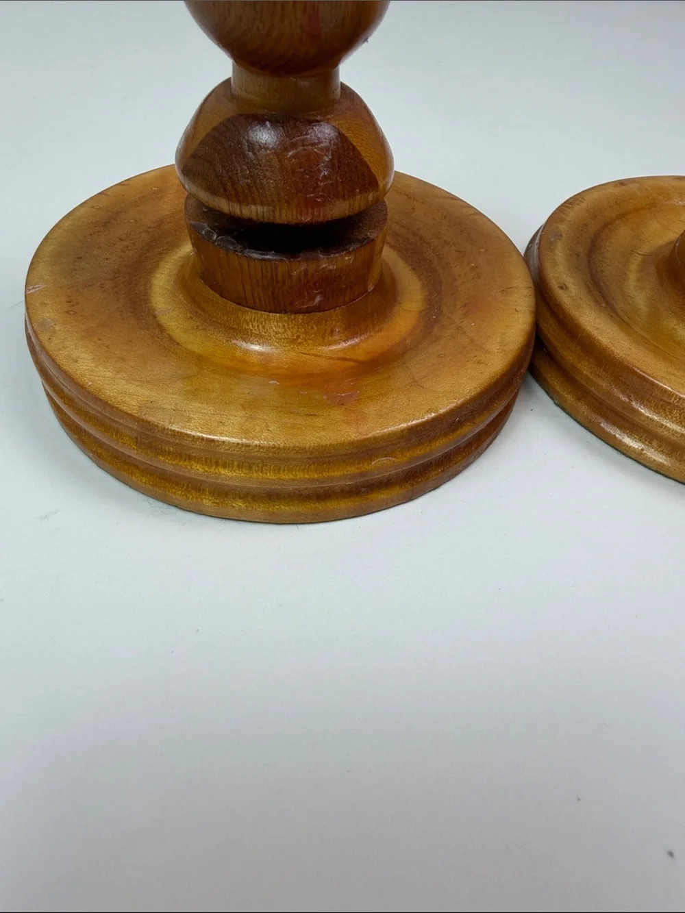 Vintage Turned Wood Candlestick Holders Farmhouse Cottagecore Mid Century Boho